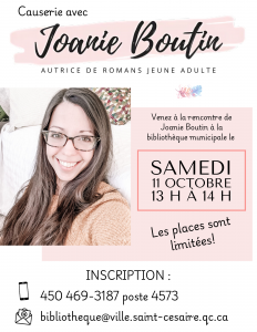 Causerie avec l'autrice Joanie Boutin @ Bibliothèque municipale